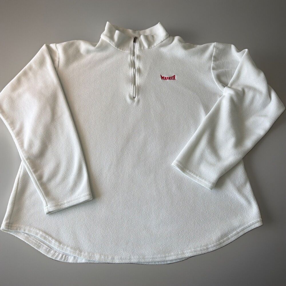 Vintage 90s Marker Fleece Pullover 1/4 Zip White Womens XL (Fits Unisex M/L) USA